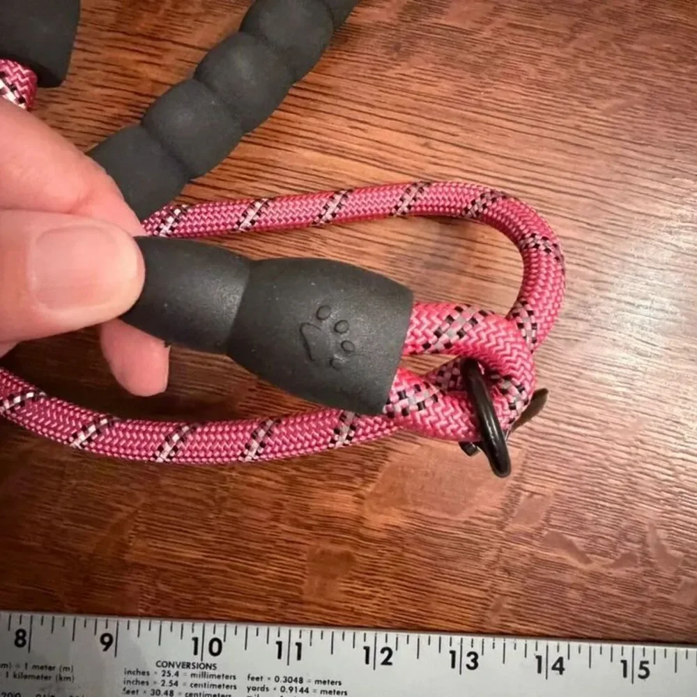 Pink Reflective Rope Dog Leash Padded Handle Heavy Duty Swivel Clasp